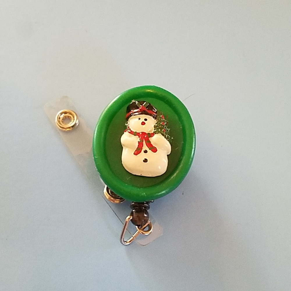 Snow Man Retractable Name Badge Holder